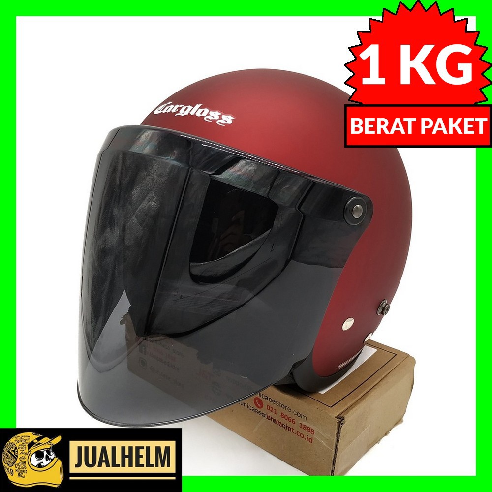 Helm Cargloss Retro Red Doff + Kaca Smoke