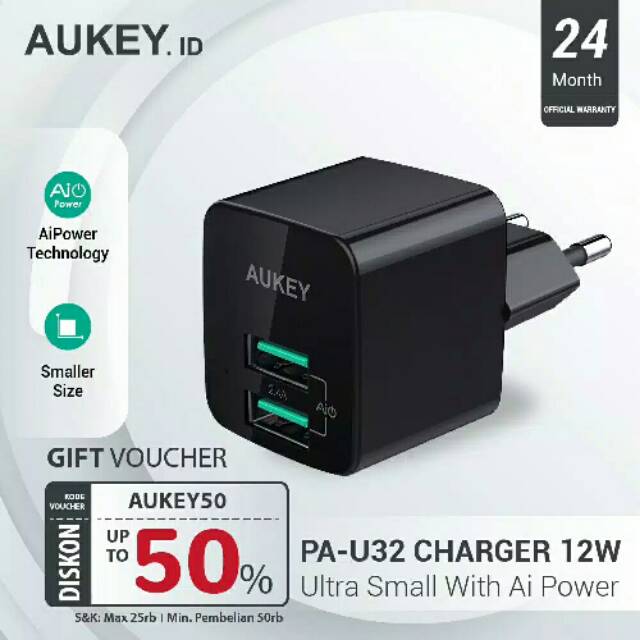 Aukey Charger PA-U32 2 Port 12W with AiQ - 500284