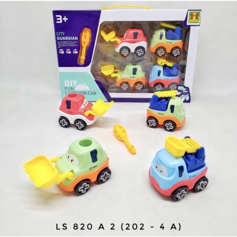 Mainan DIY Truck Assemble Fun Cartoon Car 4 Pcs Model