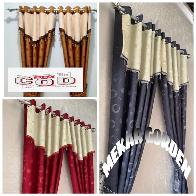 Gorden Poni Tempel Smokring Kombinasi Jendela pintu Kamar Gorden Minimalis Smokring pink coklat ungu