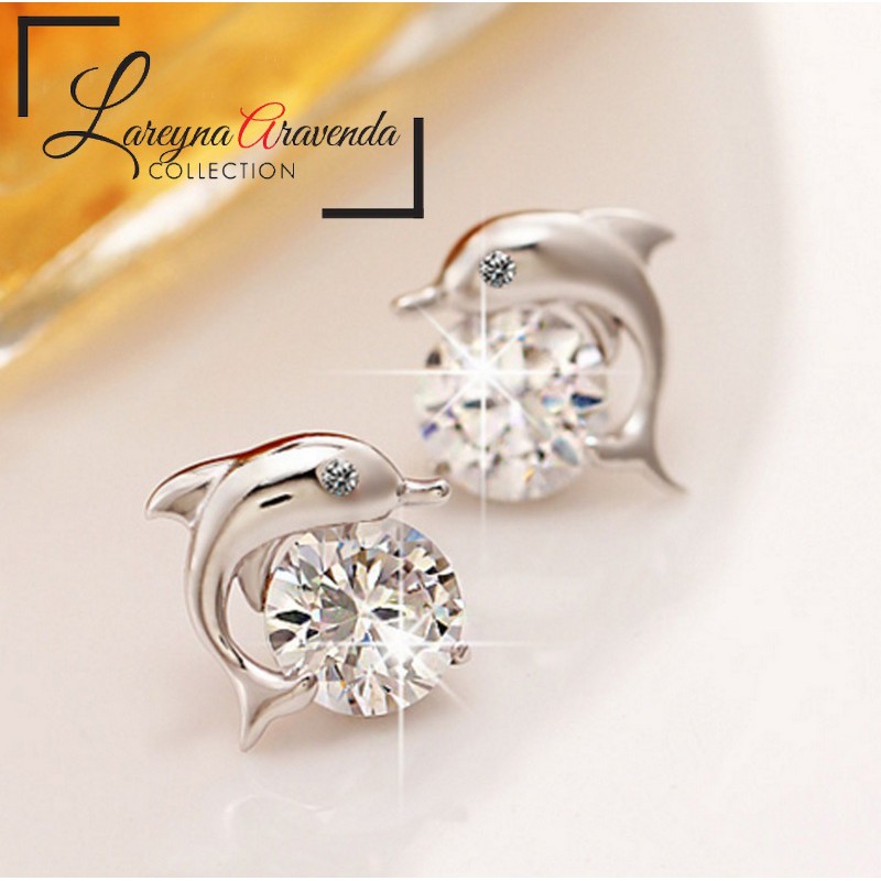 Anting Wanita Silver Motif Dolphin Kristal Crystal Zirconia AT067