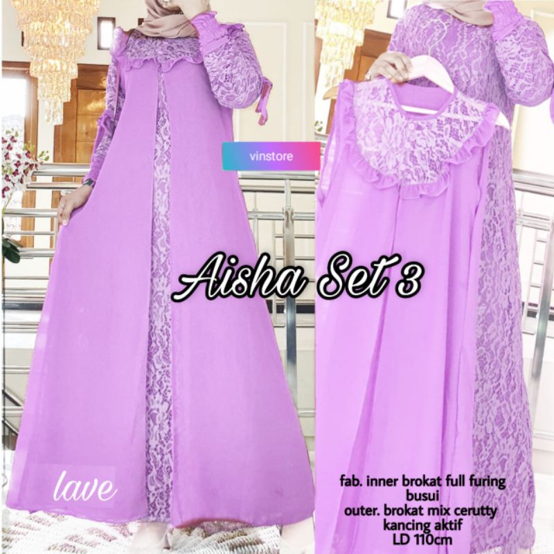 Aisha Set #3/Dress brokat full furing/Gamis brokat cantik