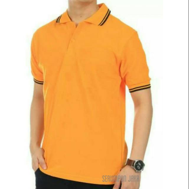 KAOS POLO ORANGE - KAOS KERAH ORANGE - POLO ORANGE LIST HITAM - KAOS PRIA - POLO PRIA