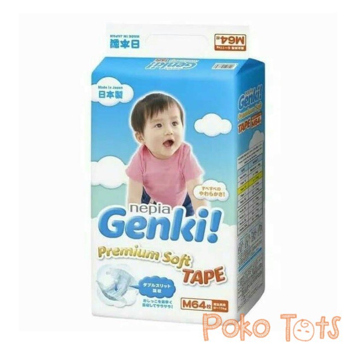 Nepia Genki M64 Premium Soft Diapers Tape Size M Isi 64pcs