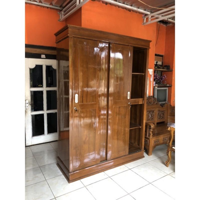 Almari sliding full jati 3 pintu/lemari sliding 3 pintu