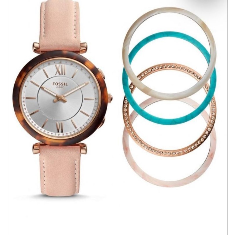 Jam Tangan Wanita Fossil Hybrid Smartwatch Carlie Blush Leather Original