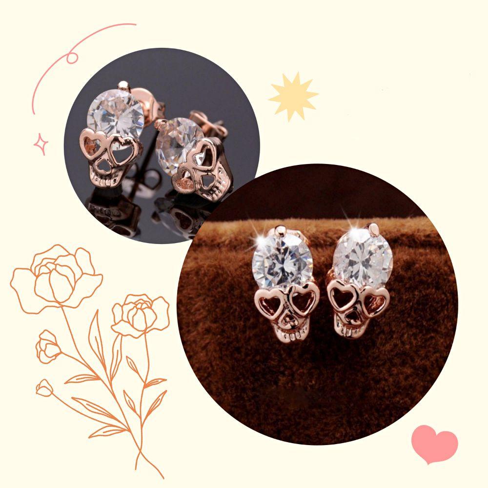 Preva Stud Earring Anting Tusuk Gaya Punk Festival Perhiasan Hadiah Alloy Zirkon Halloween