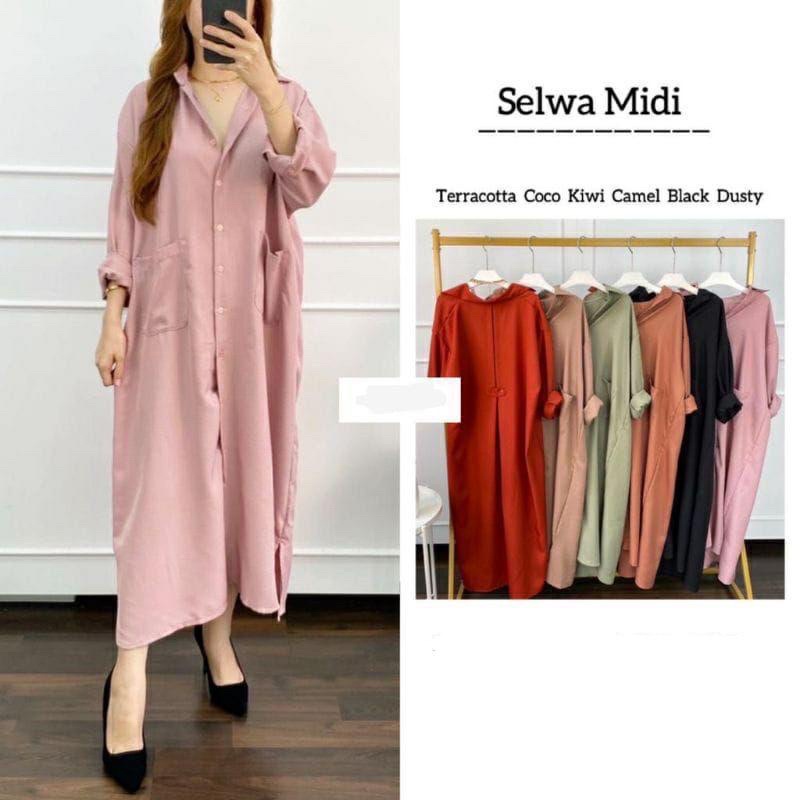 SELWA MIDI JUMBO LONG TUNIK POLOS LD120&amp;140 BAHAN SHAKILA IMPORT PREMIUM