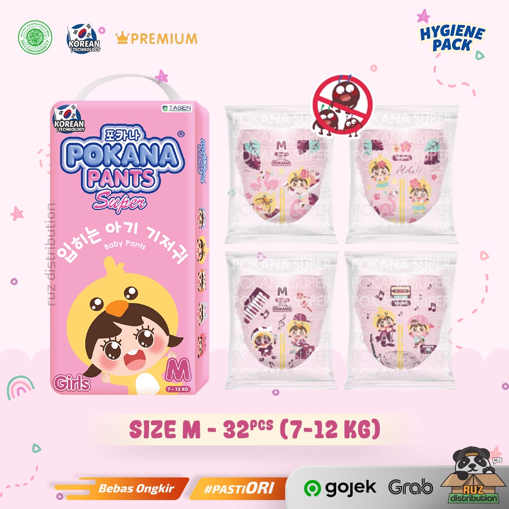 Pokana Pants Size M 32 Super Girls Baby Diapers - Popok Bayi Premium