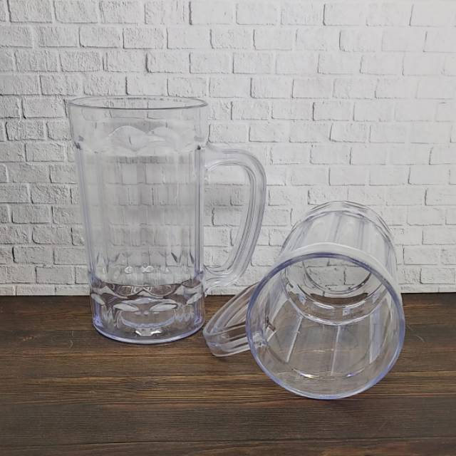 GELAS BIR PLASTIK 6 PCS GELAS GAGANG BESAR GELAS MINUM PLASTIK