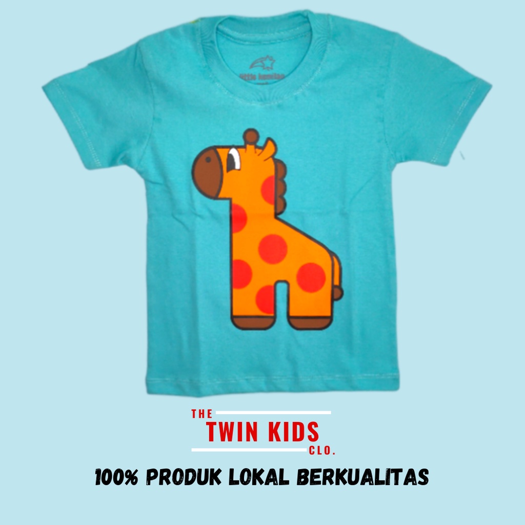 Twin Kids Baju Kaos Anak Balita Unisex Motif Sablon Pancoat Giraffe Katun Combed 30s | Jerapah