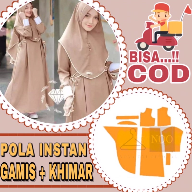 BISA COD✔️ Pola instan set gamis + khimar kekinian - pola jiplak setelan syar'i - pola jahit gamis s