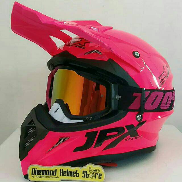 Paket Helm cross JPX Fox 1 Solid Pink Fluo Goggle 100% Racecraft Pink