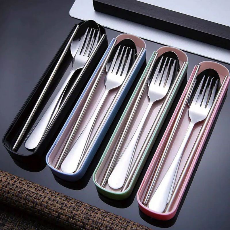 Sendok Set Stainless Import / Sendok Garpu Sumpit / Travel Set Portable / Kualitas Tebal