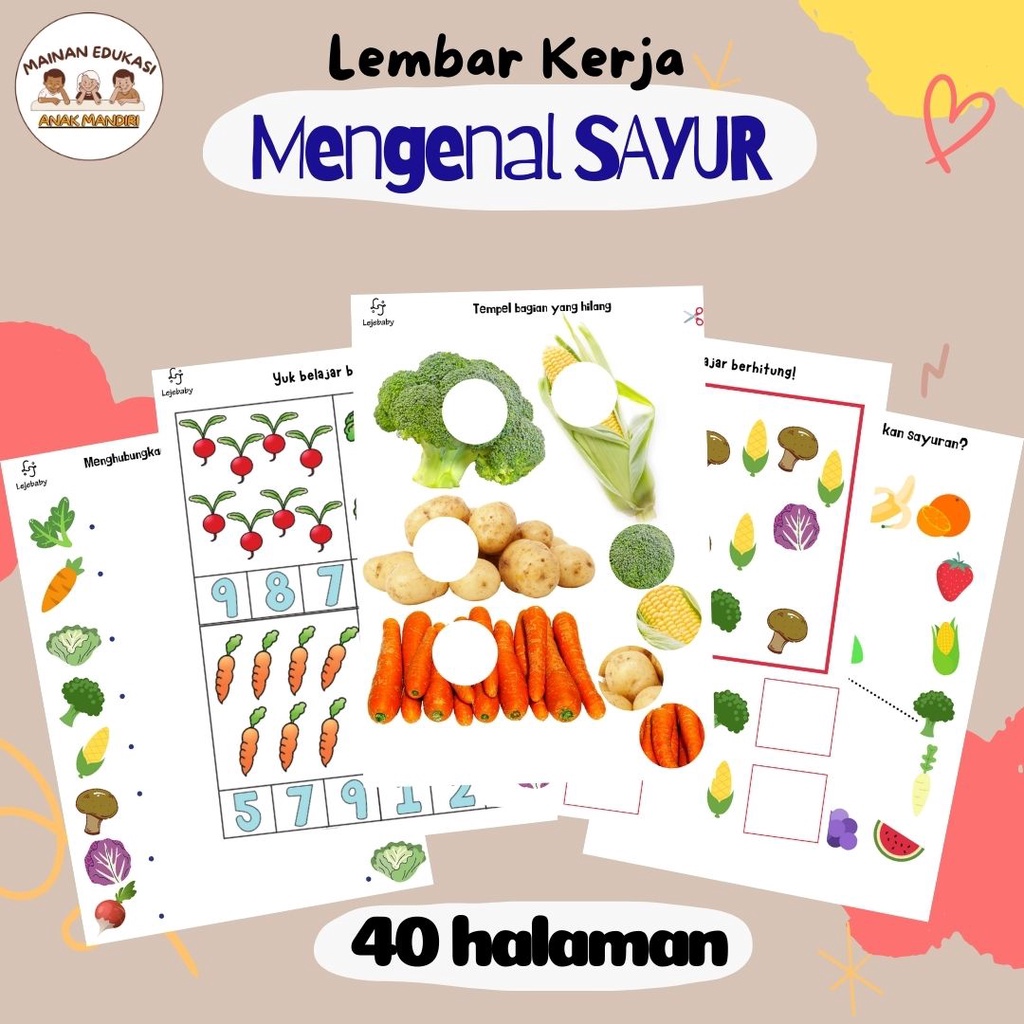 Jual WORKSHEET ANAK 2 3 4 5 6 tahun Printable BELAJAR SAYURAN Lembar