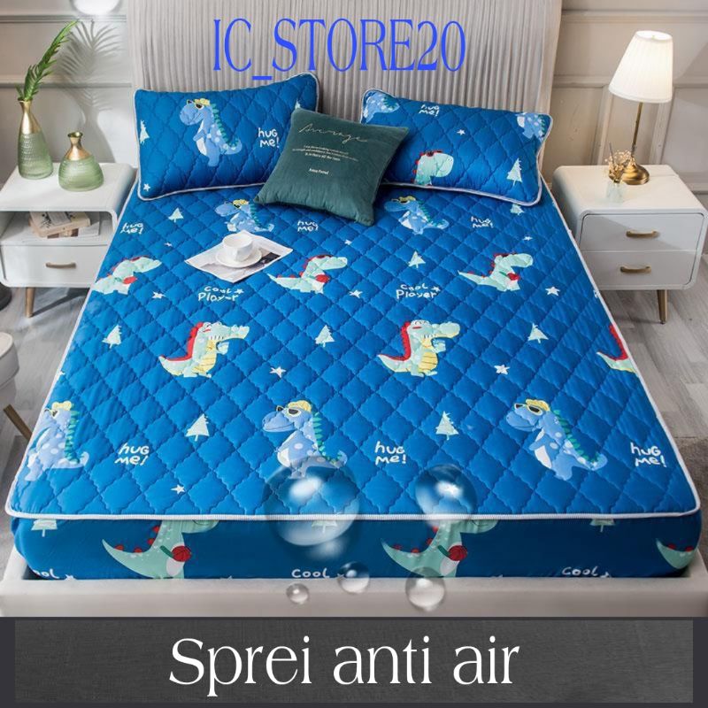 Sprei Waterproof / Sprei Protektor bermotif  ukuran 180x200cm-Biru dino