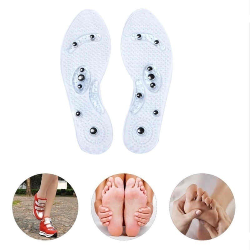 Pria dan Wanita Fashion Terapi Magnet Insole Transparan Silicone Anti-kelelahan Perawatan Kesehatan Pijat