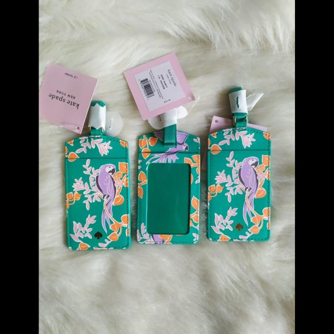 

Kate Spade ID Tag Lanyard Holder Green Bird Party Floral