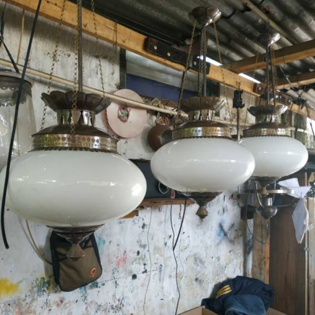 LG01B Lampu Gantung Kuningan Bulat Gepeng Joglo Lawasan jadul klasik Limas Diameter 35