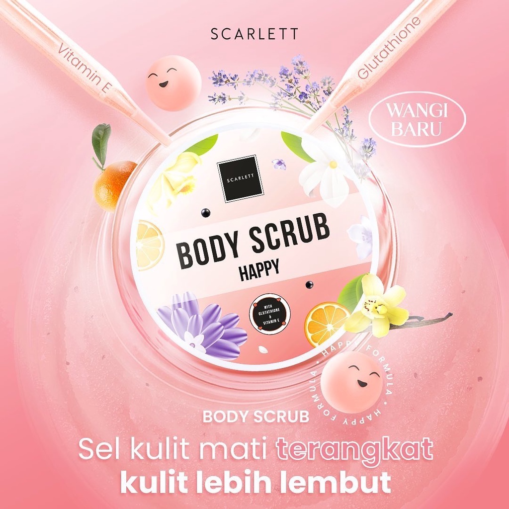 SCARLETT Whitening Body Scrub Indonesia / Facial Wash Essence Toner Serum Ampoule Day Night Cream Clay Mask Masker Gel Sunscreen Shower Lotion Shampoo Conditioner / Brightly Ever After Acne Mugwort Paket Set Hydrating Romansa Pomegrante Coffee Sabun Mandi