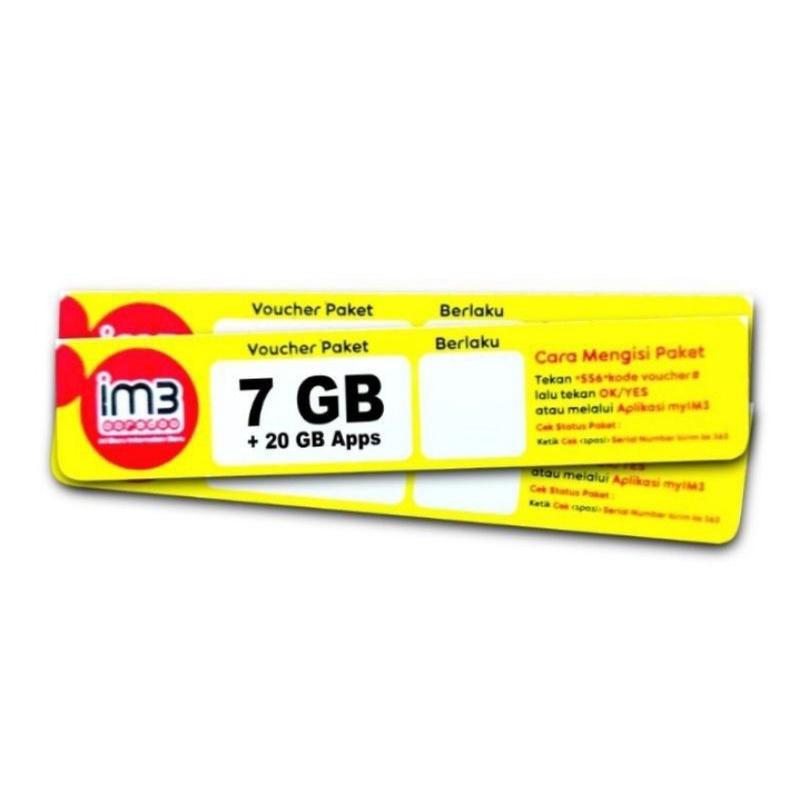 Voucher Indosat  Unlimited 7GB + 20 GB Kuota Aplikasi 30Hari