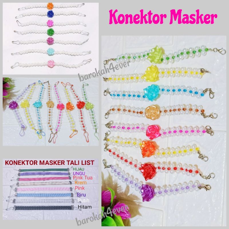 Konektor Masker Mutiara Kombinasi Crystal + Bunga