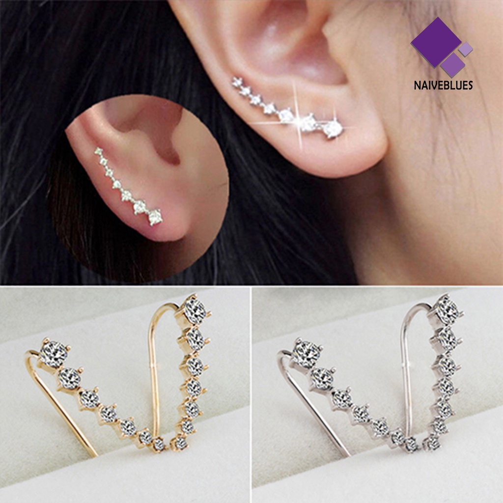 Anting Stud Klip Hook Berlian Imitasi Untuk Wanita