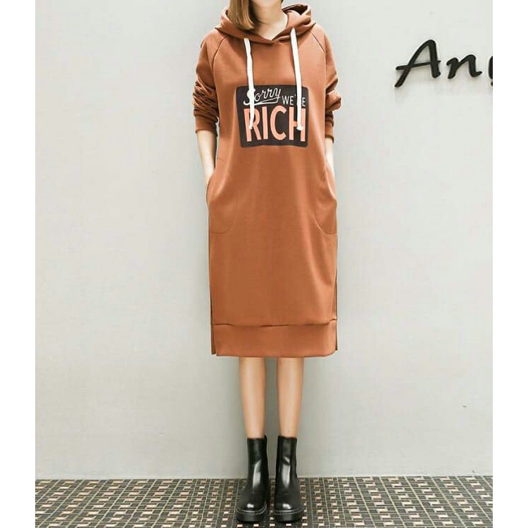 Dress wanita hoodie Sorry lengan panjang style korean