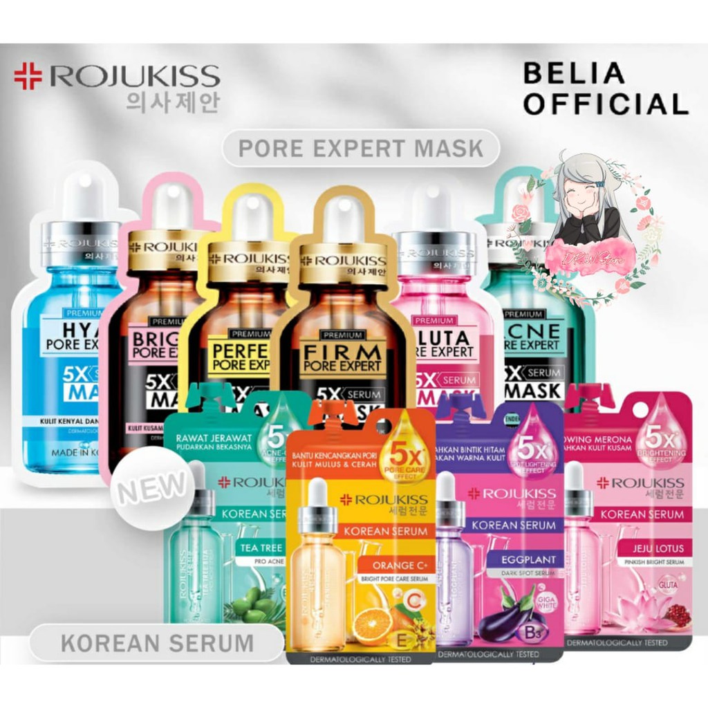 || BPOM || ROJUKISS Premium Pore Expert 5X Serum Mask 25ml / Orange C Bright Eggplant Tea Tree Acne
