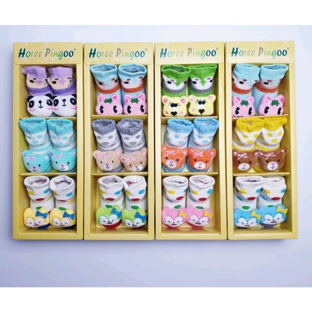 (3PCS) PROMO!! KAOS KAKI BAYI BONEKA BOX PINGO 3 IN 1 - Kaos Kaki Bayi Pingo Kaos Kaki Set 3 Pasang