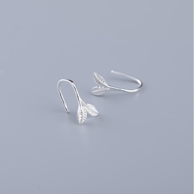 Meninggalkan Anting Perak Silver Hook Earrings Korea Simple Leaves Clip Earring Matel for Women Cute Jewelry Gifts