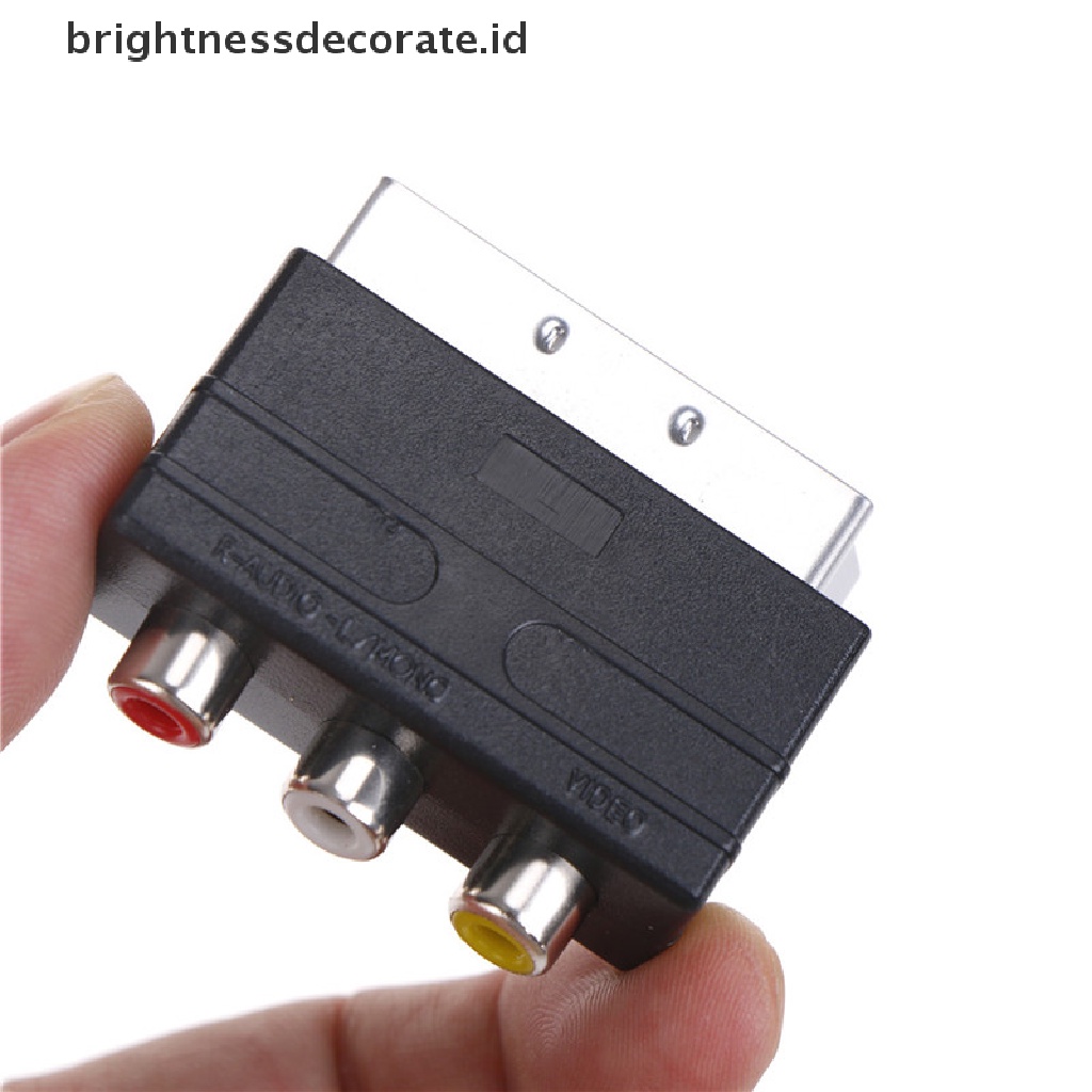 Adapter Converter Scart Ke 3 Rca Composite Phono Warna Silver Dengan In / Out Switch