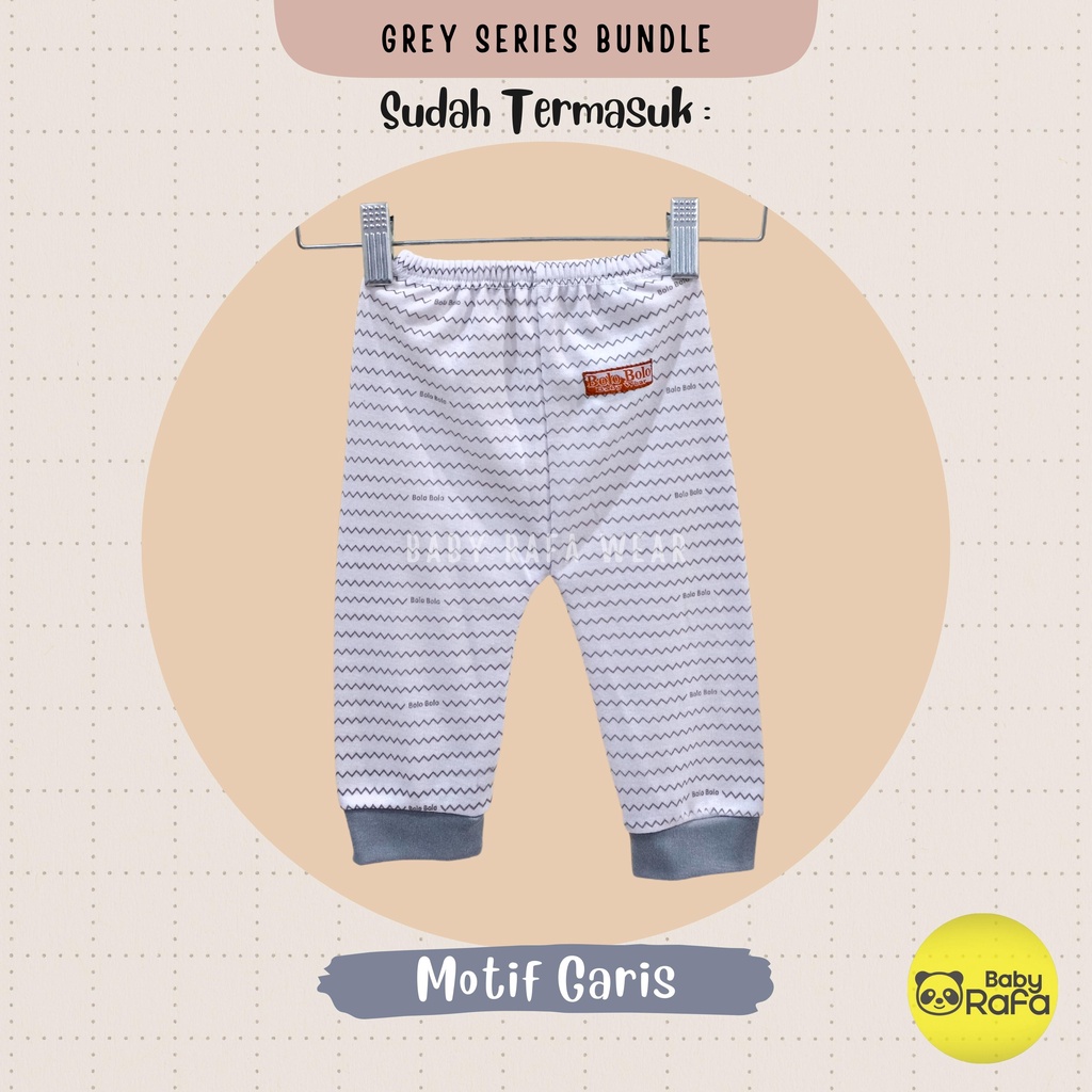 Serian Abu - 3 pcs Celana Panjang Bayi Baru Lahir 0 - 3 Bulan Grey Series merk SNI Bolo - Bolo