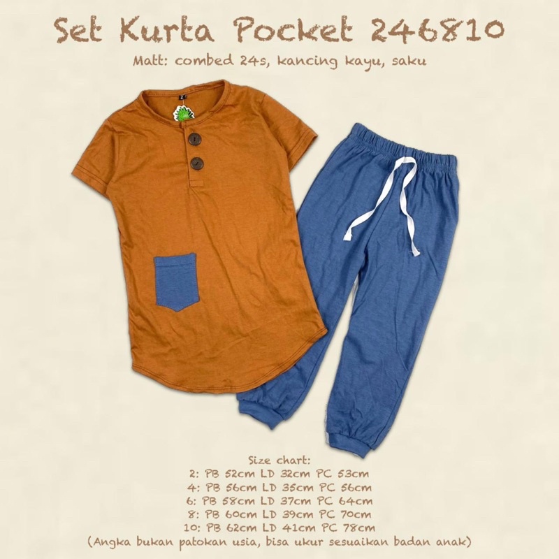 Setelan Kurta Pocket Pineapple Kids Original Super Premium Baju Muslim Koko Anak