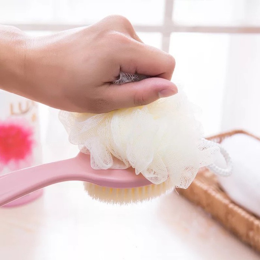 ❤GTB❤ Shower Puff + Sikat Gosok Punggung Gagang Panjang Spons Mandi 2 Sisi R657
