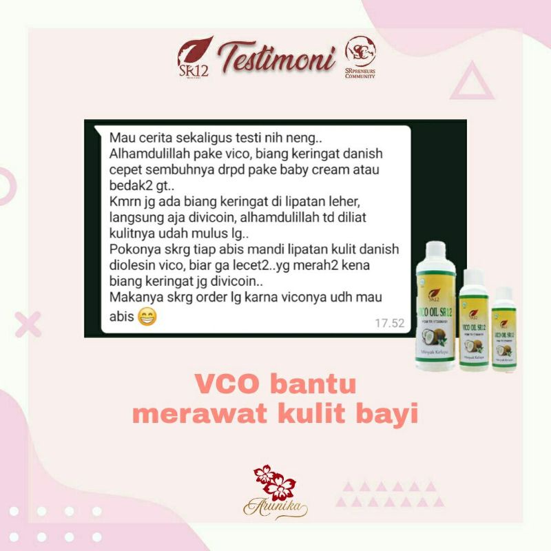 VCO Bayi - Obat Gatal Gatal - Biang Keringat - Ruam Popok Bayi - Obat Ruam Merah - VICO SR12 Minyak Kelapa 100% Herbal Aman BPOM