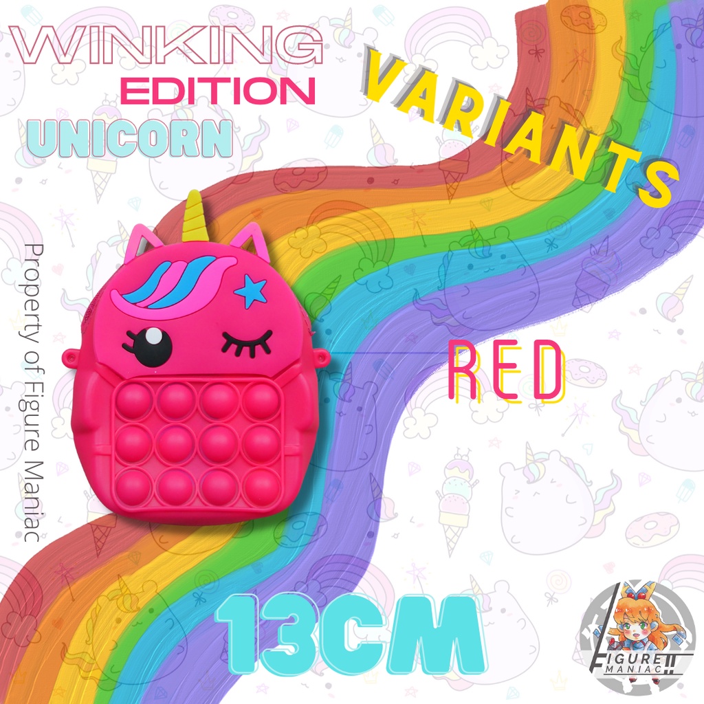 Figure Maniac - Tas Pop It Winking Unicorn Sling bag edition premium import size 13 cm free tali selempang Tas Anak Tas Handphone Tas Mainan Anak Tas Sekolah