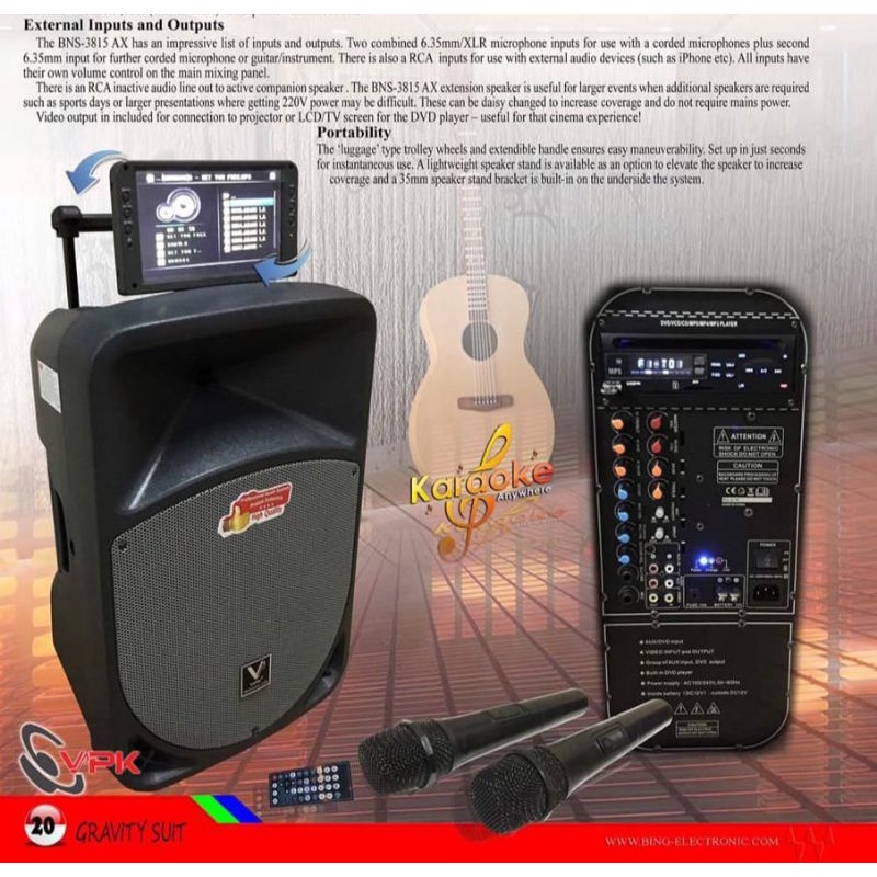 Speaker Portable Wireless VPK BNS 3815 AX With DVD Original 15 inch