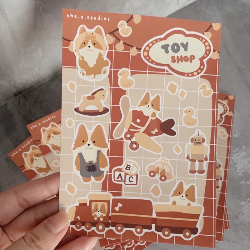 

toy shop corgi sticker sheet (toy store bullet journal design stiker)