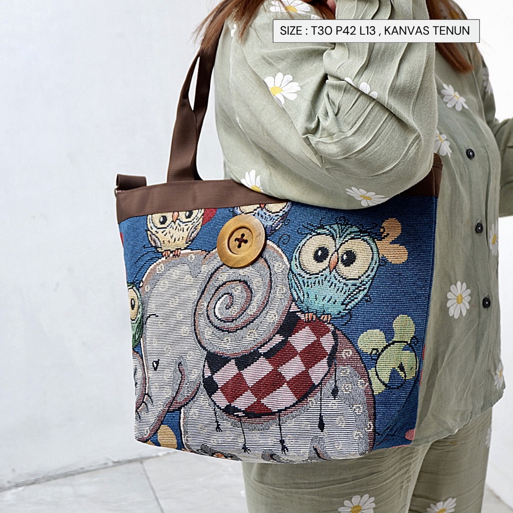 TAS FASHION TOTE WANITA IBU IBU DEWASA BAHAN KANVAS MURMER (COD) Bisa Resi Otomatis motif unik