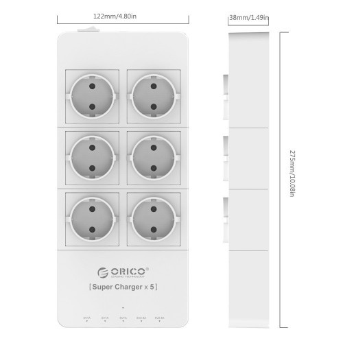 ORICO HPC-6A5U-EU Surge Protector Strip 6-Outlet with 5 USB Ports