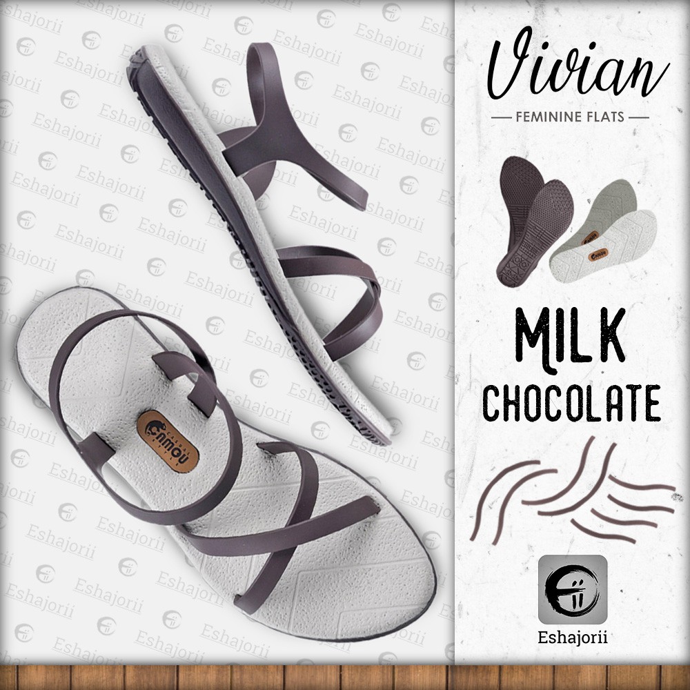 CAMOU - Vivian Milky - Sandal Flats Perempuan Kasual Coklat Abu Muda