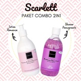 PAKET SCARLETT BRIGHTENING SHOWER SCRUB POMEGRANTE + BODY LOTION ROMANSA ORIGINAL BPOM