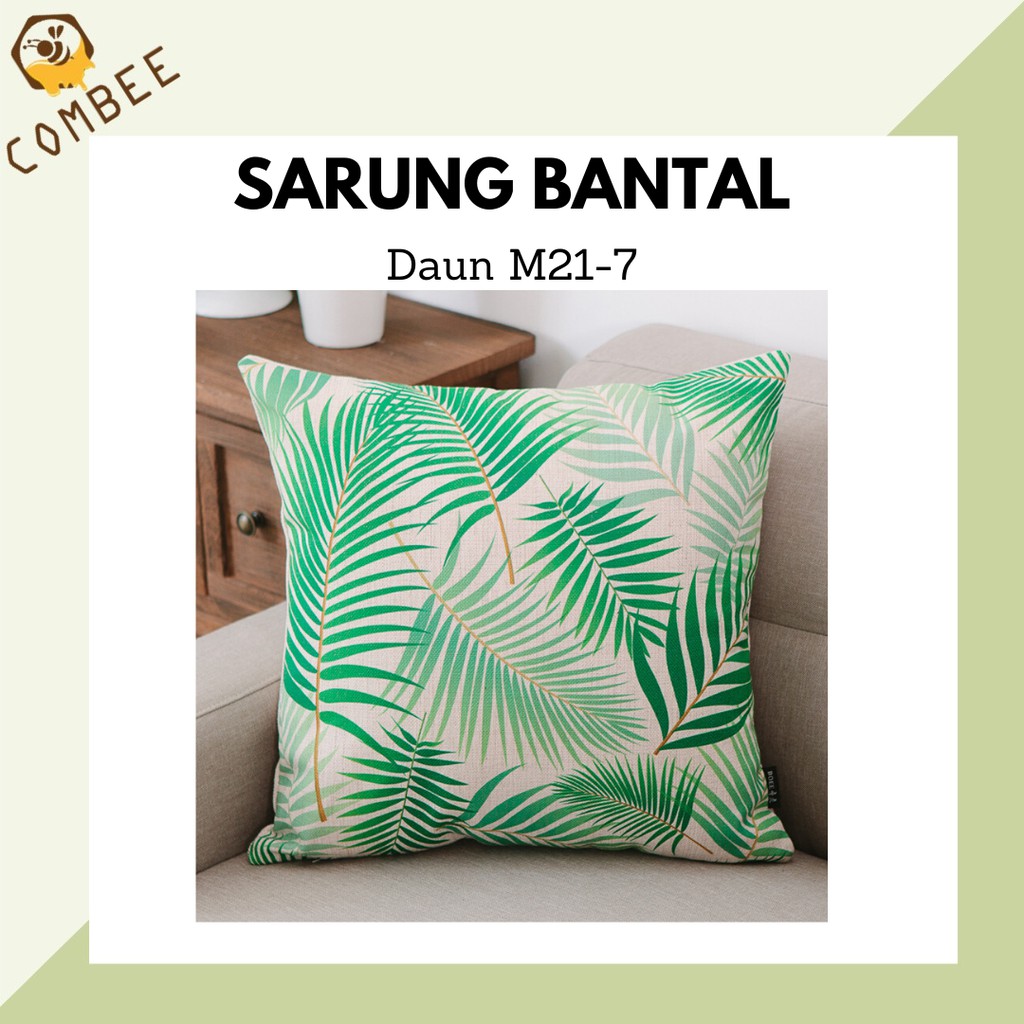 Pillow Case / Sarung Bantal / Sarung Tutup Bantal Sofa Kain Cotton Linen Daun M21