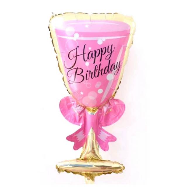 BALON FOIL GELAS WINE PINK HAPPY BIRTHDAY