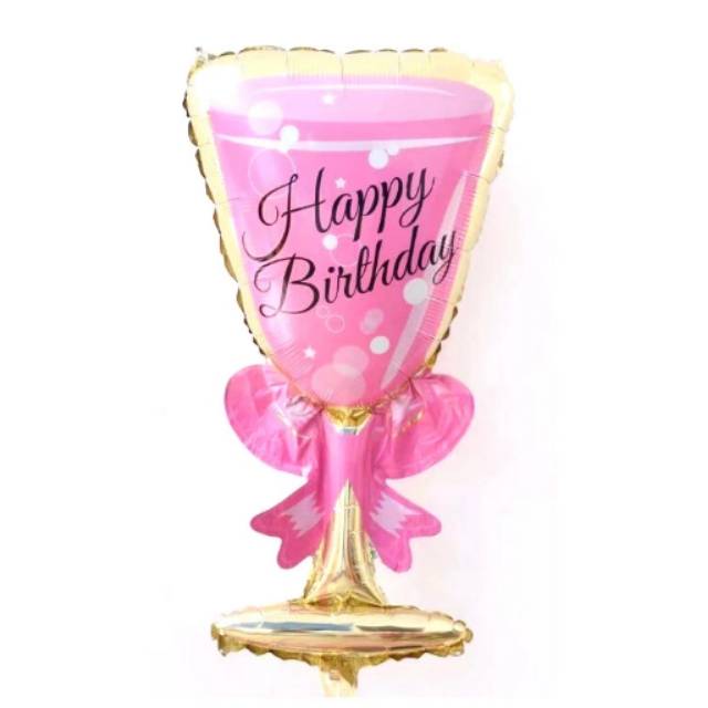 BALON FOIL GELAS WINE PINK HAPPY BIRTHDAY