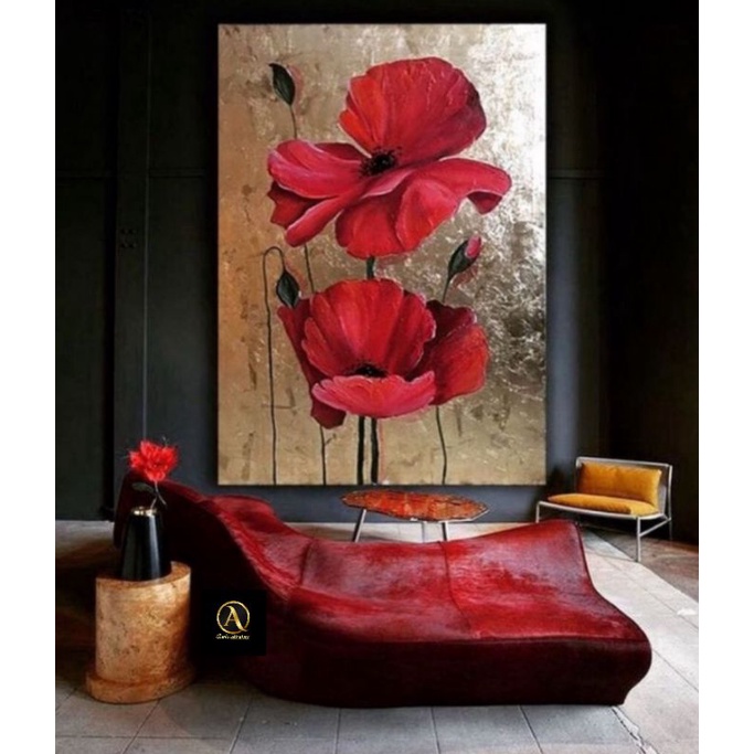 Lukisan bunga modern plus bingkai lukisan kanvas