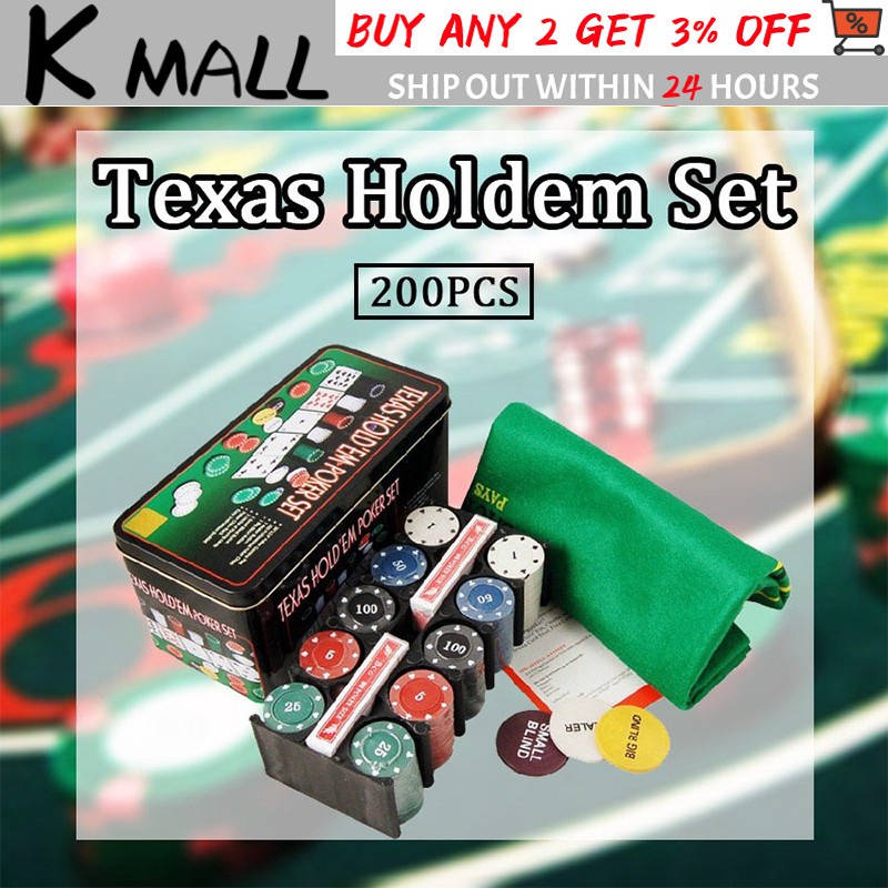 200PCS/Set Texas Holdem Poker Game / Mainan Kartu Poker / Casino Game Set Texas Hold em Chips Coins