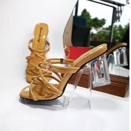 Sandal High Heels Hak Kaca 5 Cm Kepang Terbaru 2022 Kekinian Sendal Hak Tahu Kaca 5 Cm Tali Kondanga