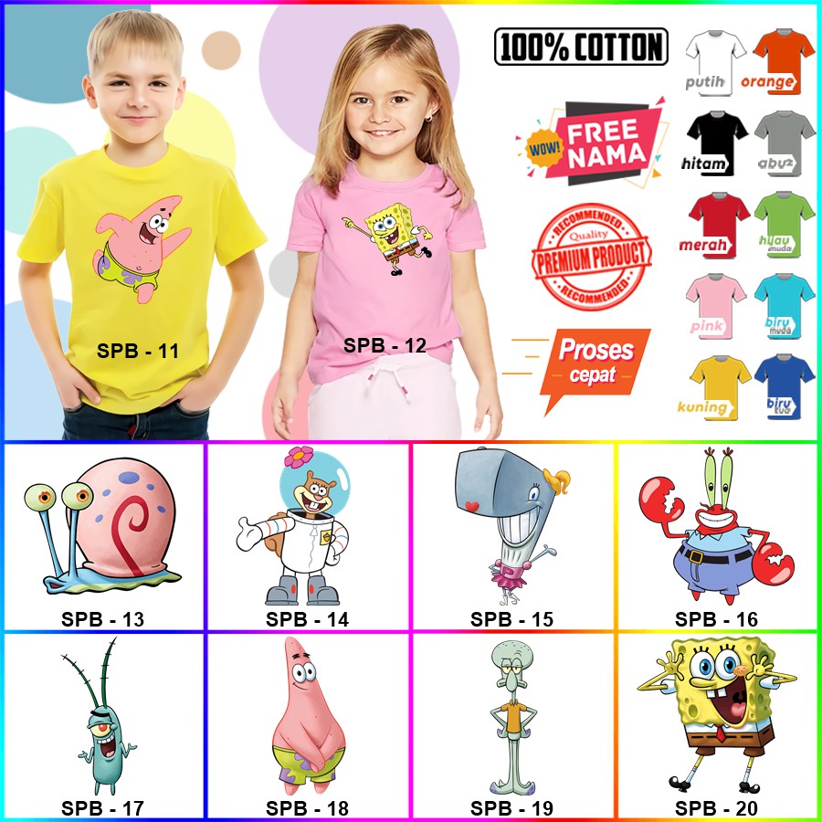 Baju Kaos ANAK DAN DEWASA SPONGEBOB COUPLE (FREE NAMA)